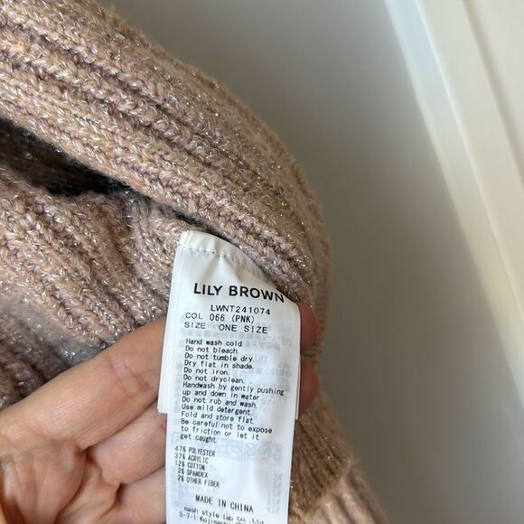 Lily Brown Pink Sparkle Cropped Ribbed Knit Cardigan - Picture 8 of 11